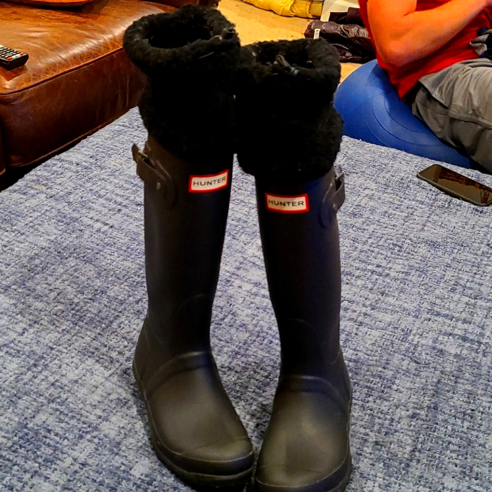 Sheepskin cuff hunter rain boots